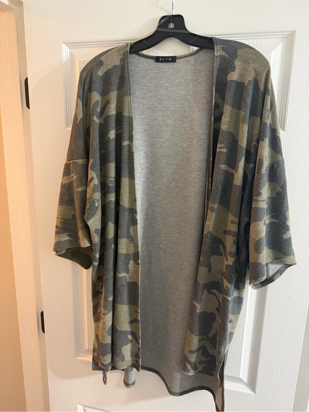 BLVD Camouflage Open-Front Cardigan - Olive and Gray